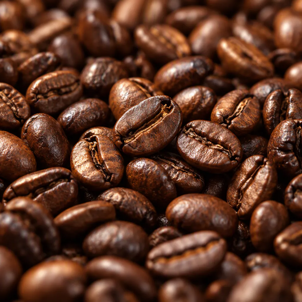 Close-up of roasted coffee beans.